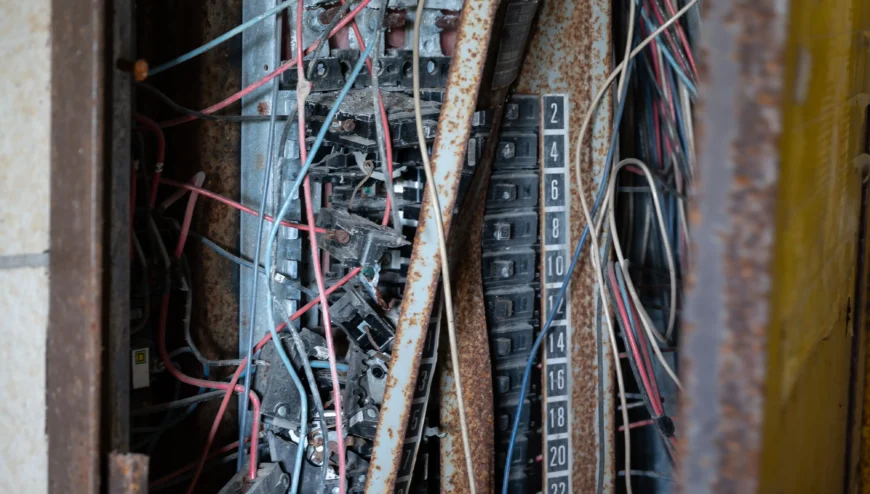 inside of an old electrical panel with various wire in need of Electrical Repairs