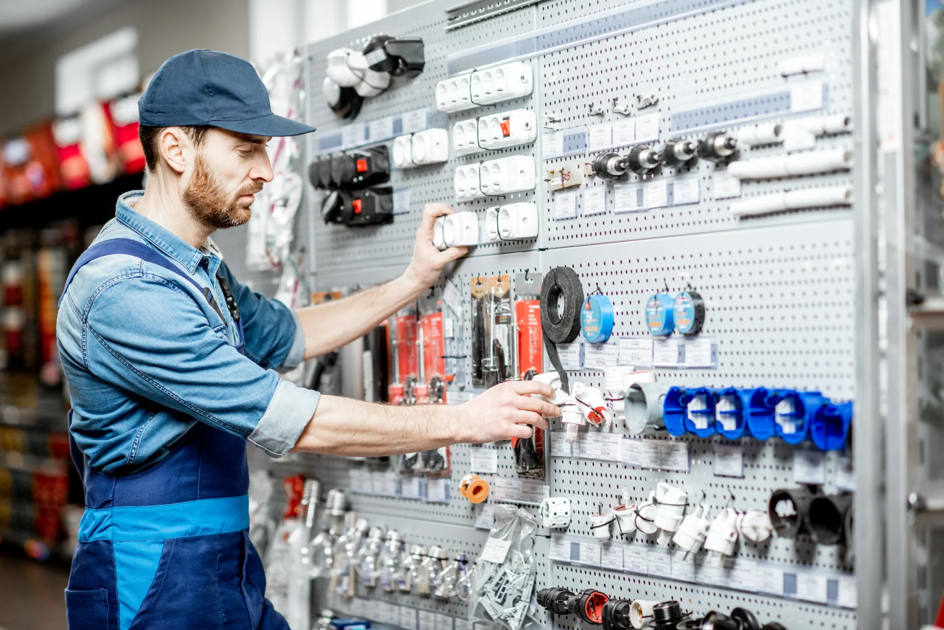 elecrician-choosing-electrical-goods-in-the-shop-electricians in loveland-surge protection